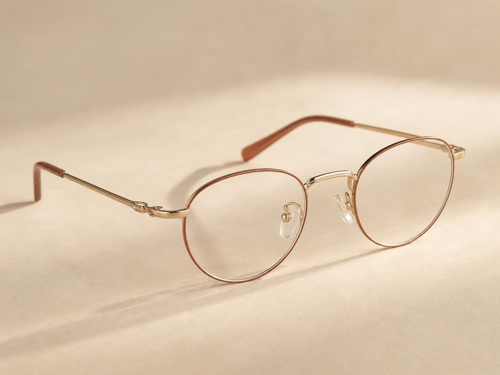 Prescription glasses in a champagne-copper frame
